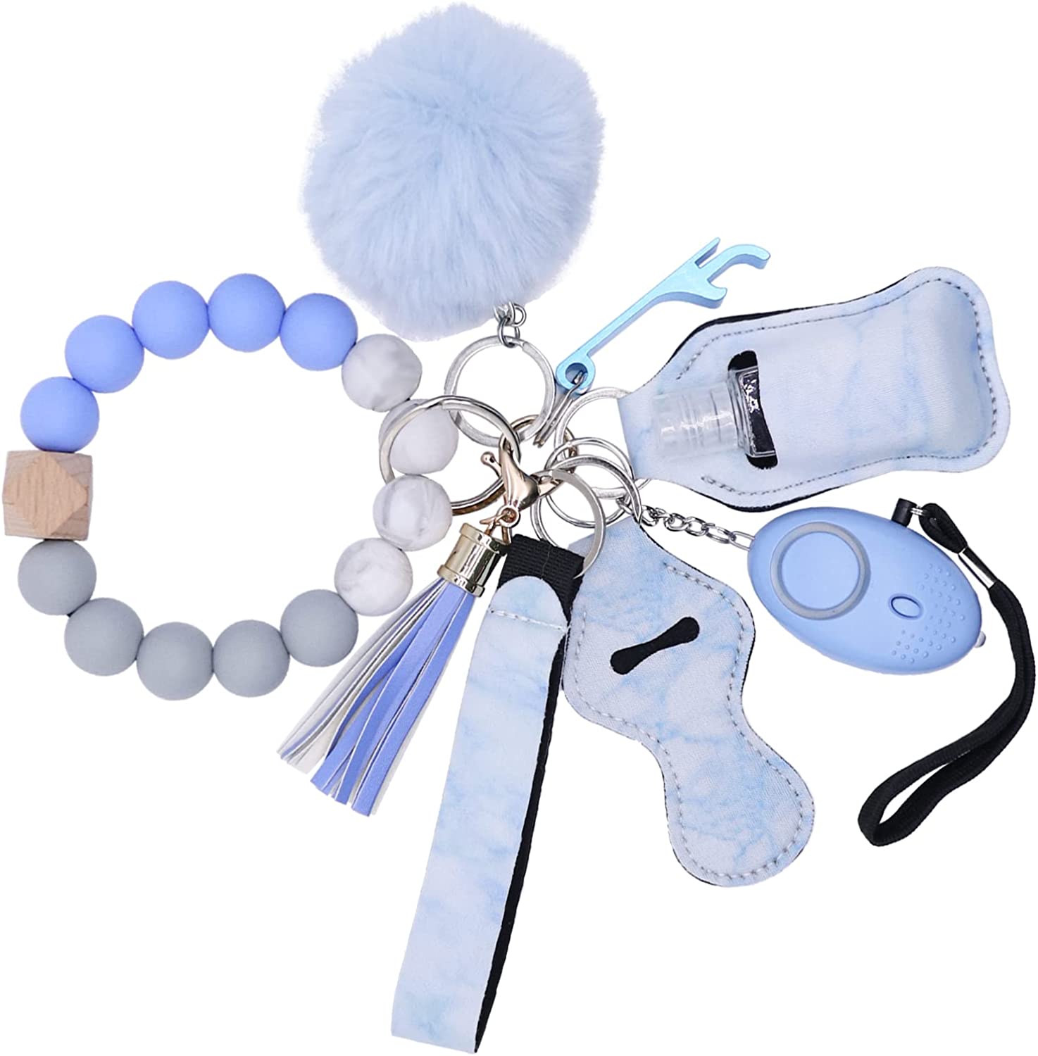CHPITOS Keychains Set for Women Protection, 9PCS Bead Keychain Bracelet Full Set, Self Protection Key Ring Set