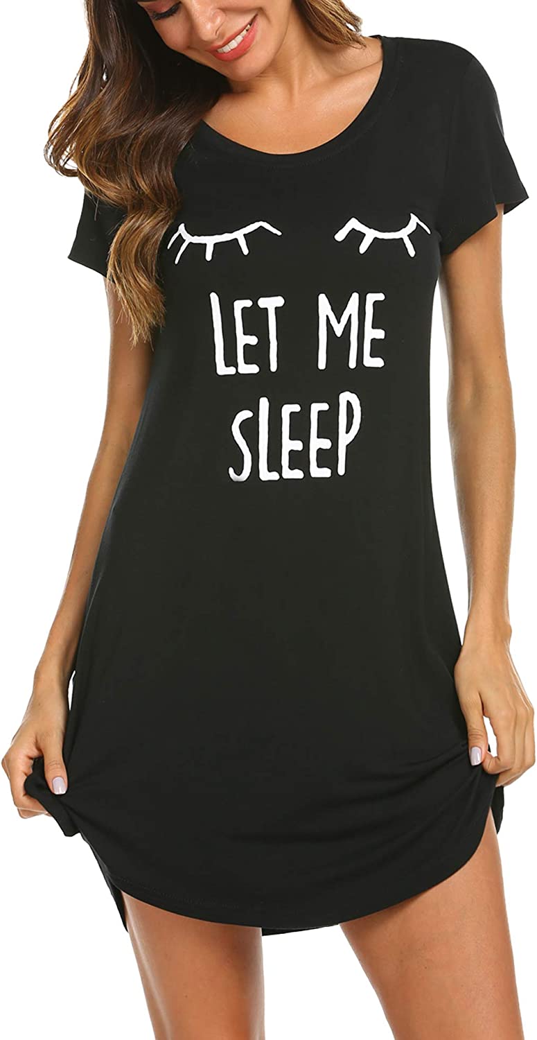 Hotouch Womens Nightgown Short Sleeve Printed Sleepshirts Cute Night Shirts Soft Pajama Sleepwear