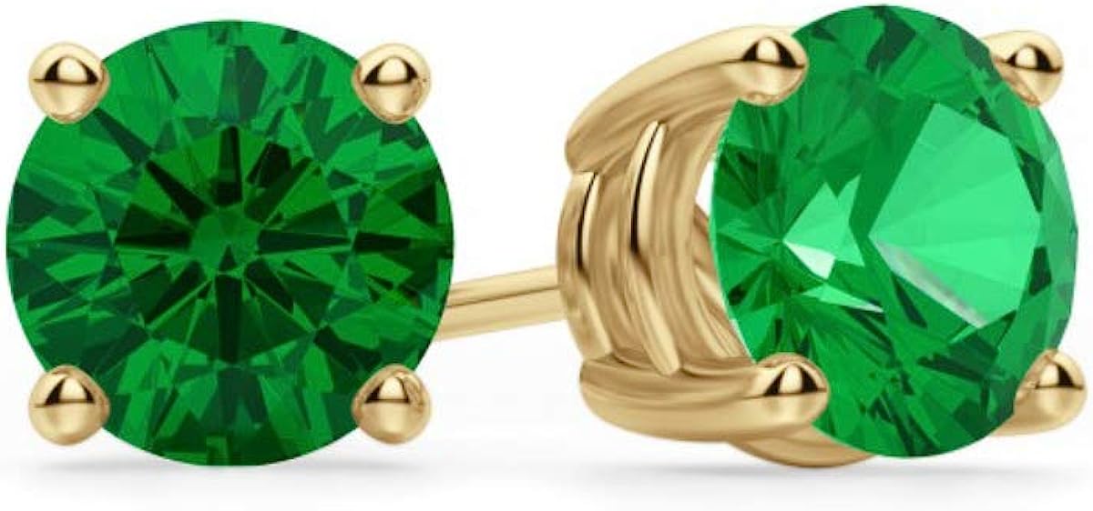 14K Yellow Gold 2.00 Carat Green Diamond Solitaire Stud Earrings for Women, Secure Screw-backs, 6mm, Hypoallergenic, Giftable Jewelry