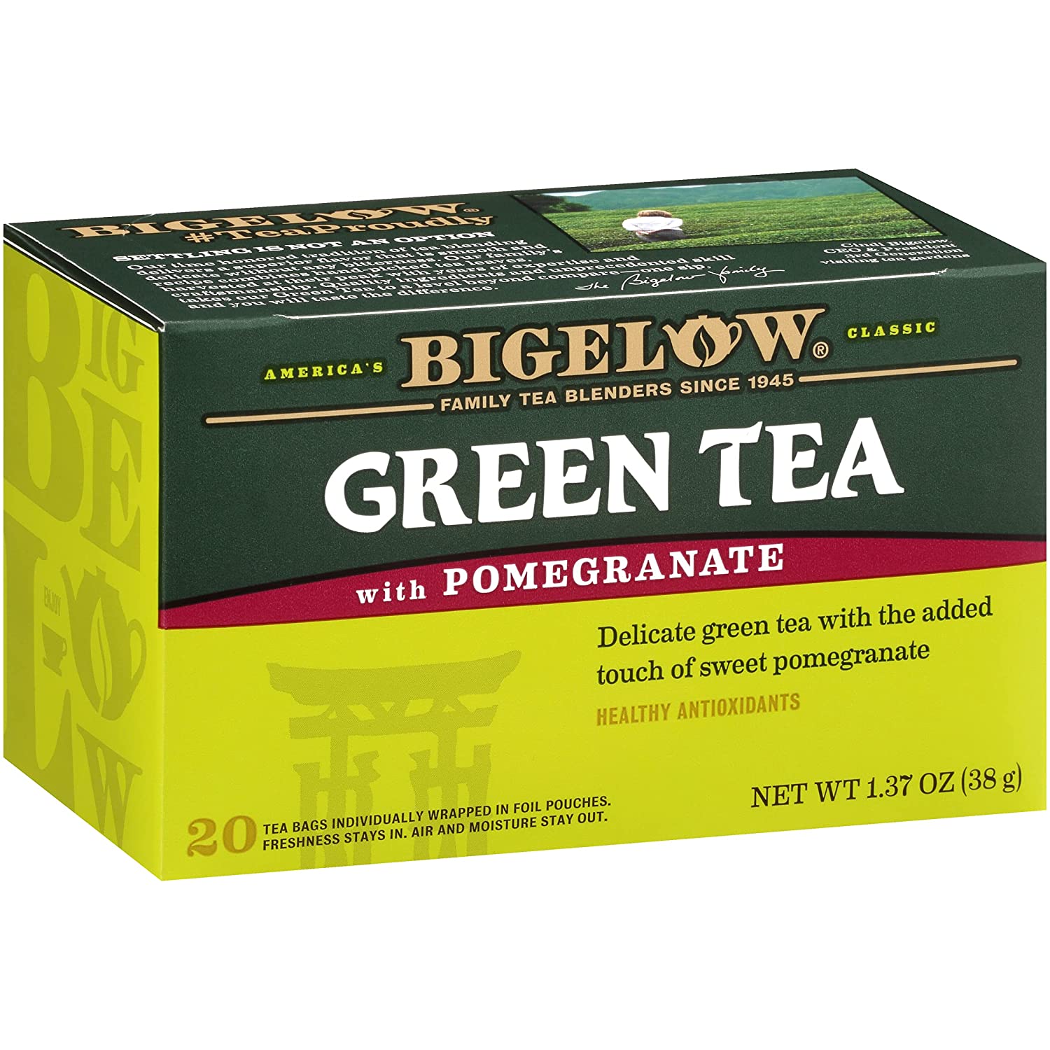 Bigelow Tea Green Tea with Pomegranate, Caffeinated, 20 Count (Pack of 6), 120 Total Tea Bags
