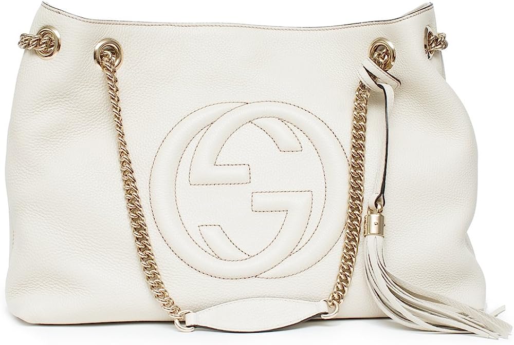 Gucci Womens Soho Leather Chain Straps Shoulder Handbag White Large