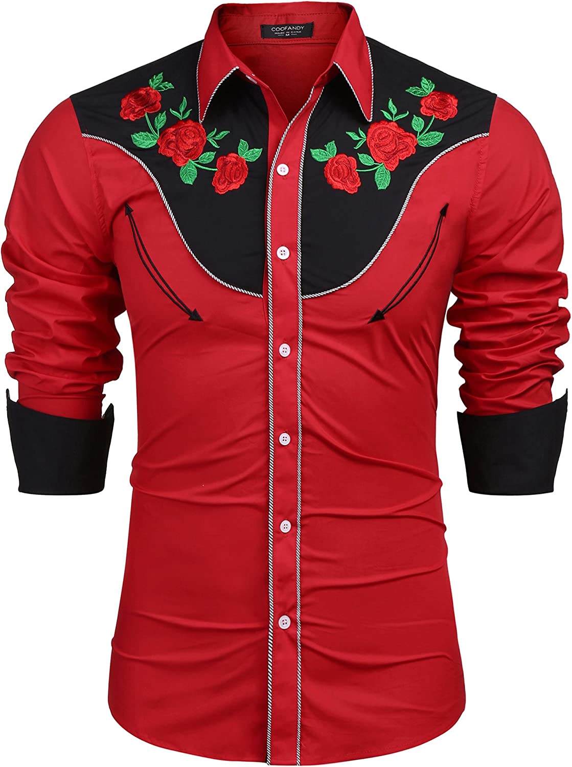 COOFANDY Men's Western Embroidered Shirts Cowboy Casual Shirt Button Down Shirts