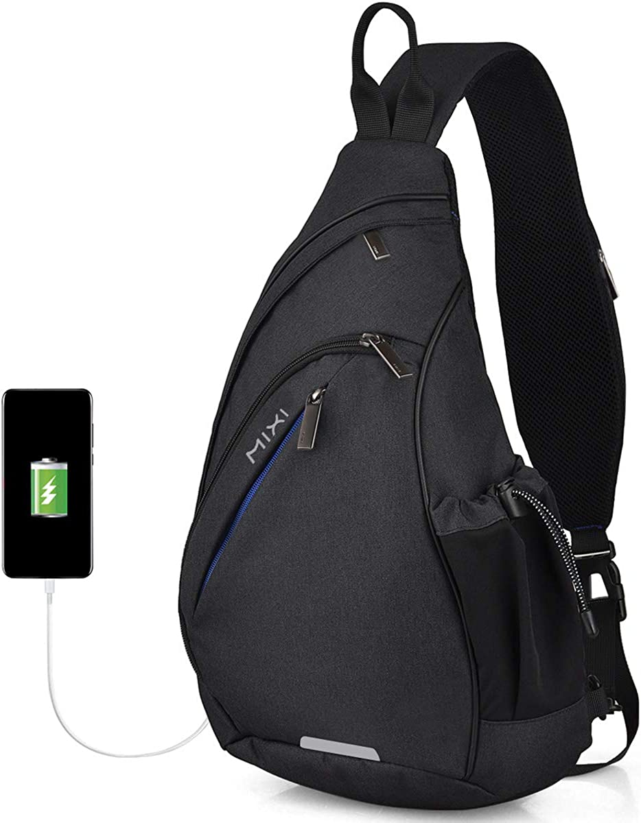 Hanke Sling Bag Men Backpack Unisex One Shoulder Bag Hiking Travel Backpack Crossbody with USB Port Versatile Casual Daypack