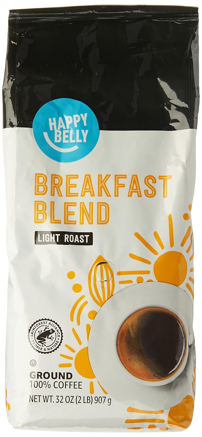 Amazon Brand - Happy Belly Breakfast Blend Ground Coffee， Light Roast， 32 Ounce