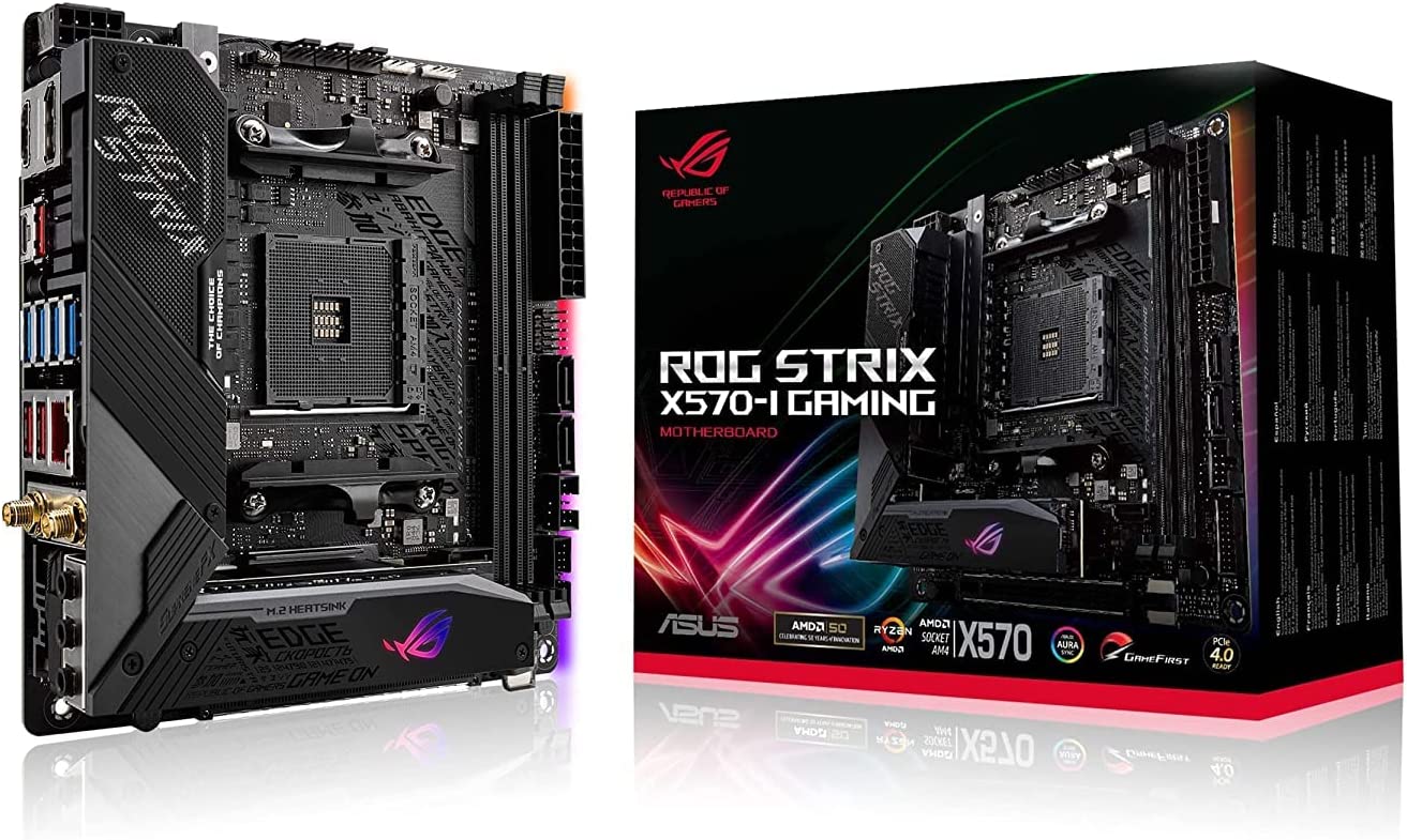 ASUS ROG Strix X570-I Gaming, X570 Mini-ITX Gaming Motherboard, AMD Ryzen 3000 with PCIe 4.0, WiFi 6 (802.11ax), Intel Gigabit Ethernet, SATA 6Gb/s
