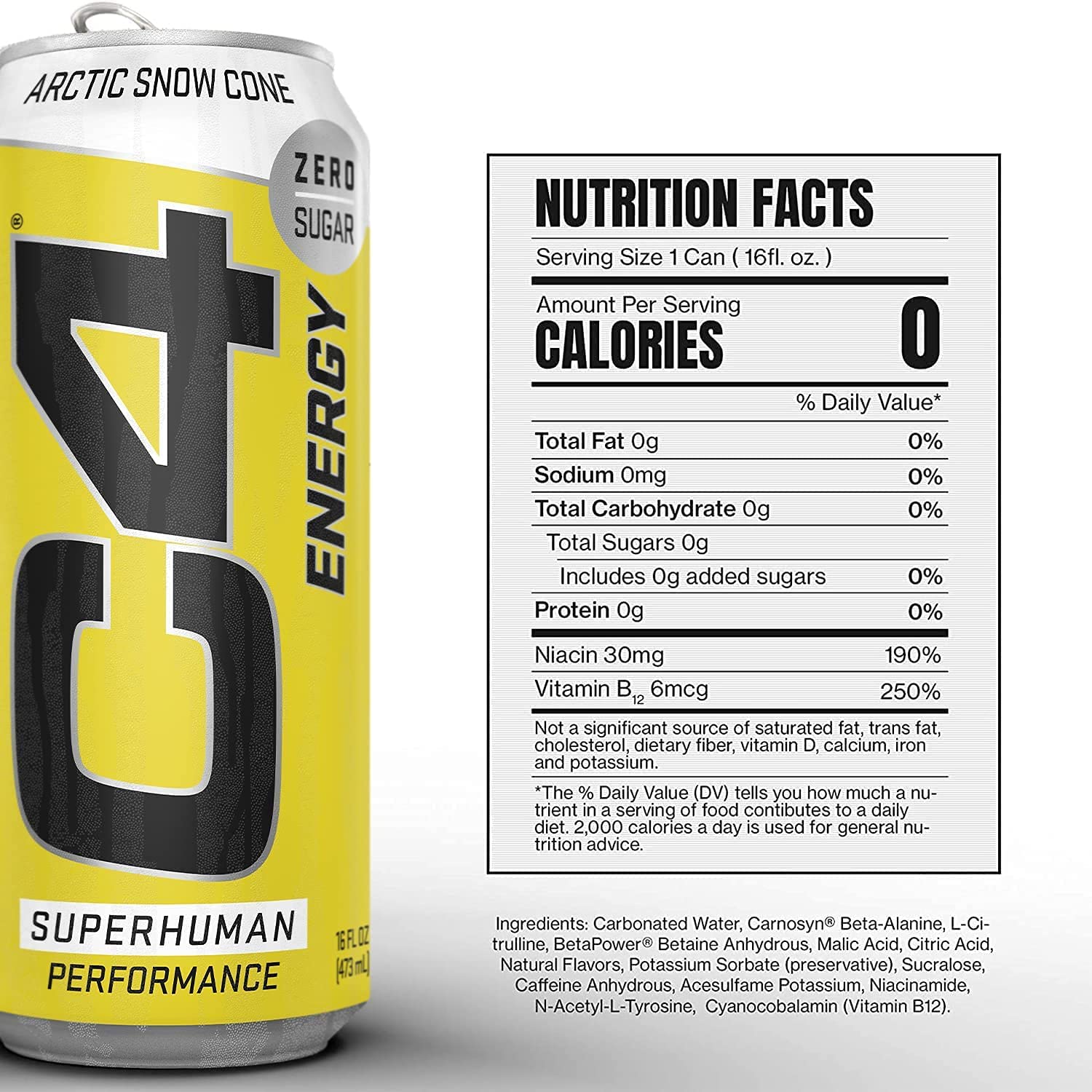 Cellucor C4 Carbonated Zero Sugar Energy Pre Workout Drink + Beta Alanine, (NEW) Sparkling Arctic Snow Cone, 16 Fl Oz, Pack of 12