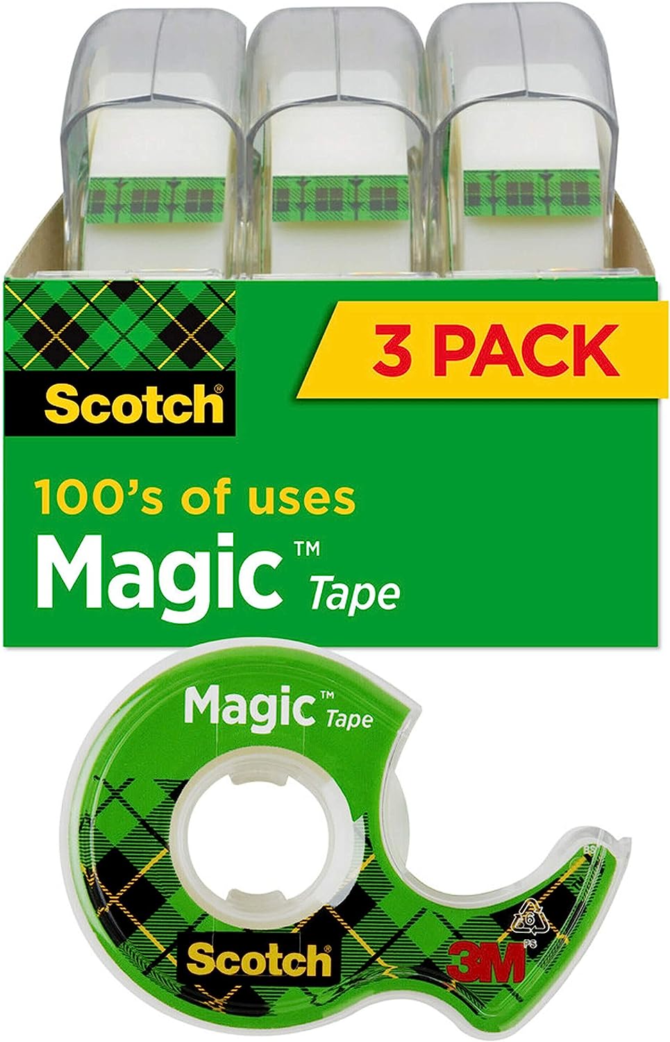 Scotch Magic Tape, 3 Rolls, Great for Gift Wrapping, Numerous Applications, Invisible, Engineered for Repairing, 3/4 x 300 Inches (3105)