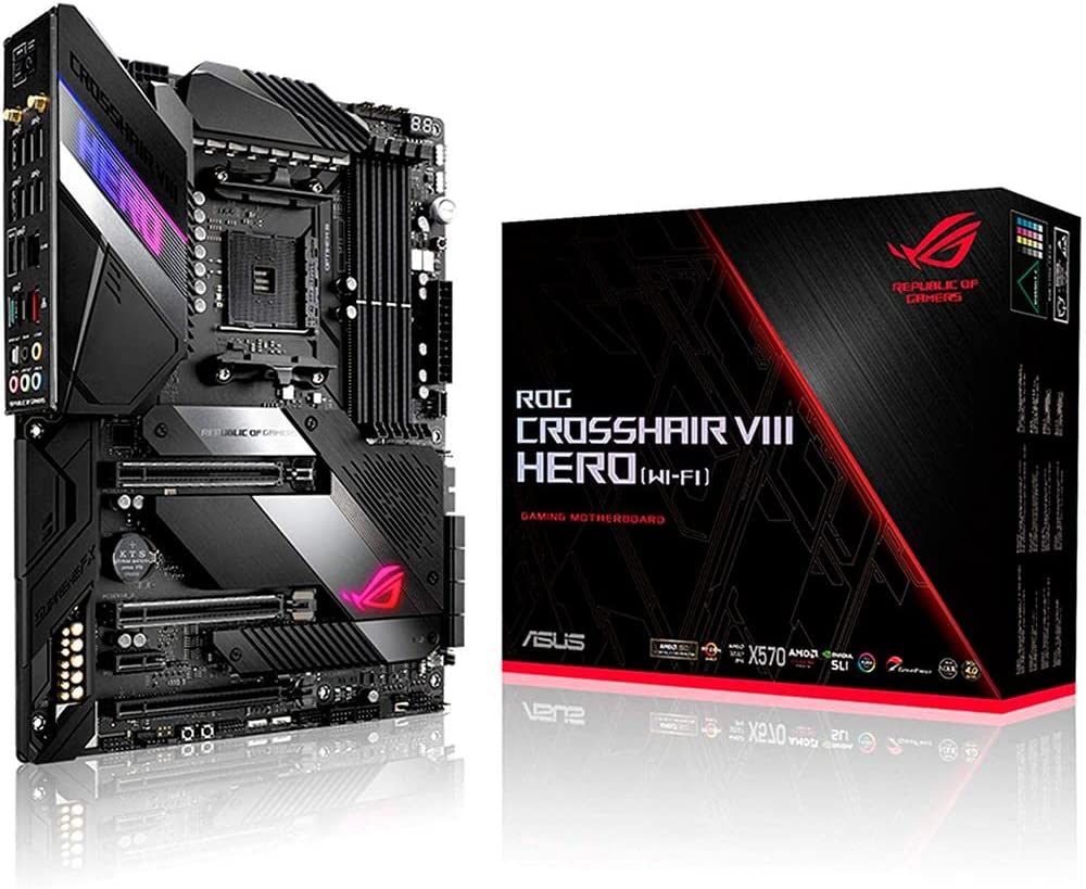 ASUS ROG X570 Crosshair VIII Hero (Wi-Fi) ATX Motherboard with PCIe 4.0, on-Board WiFi 6 (802.11Ax), 2.5 Gbps LAN, USB 3.2, SATA, M.2, Node and Aura Sync RGB Lighting