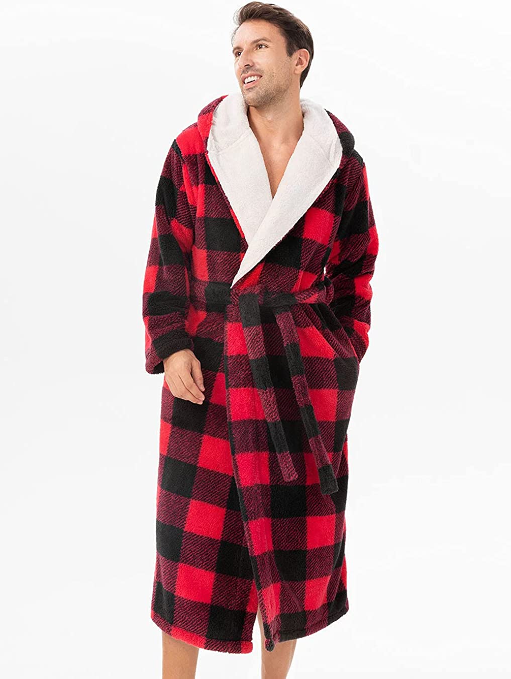 DAVID ARCHY Men&#39;s Soft Fleece Plush Robe Full Length Long Bathrobe