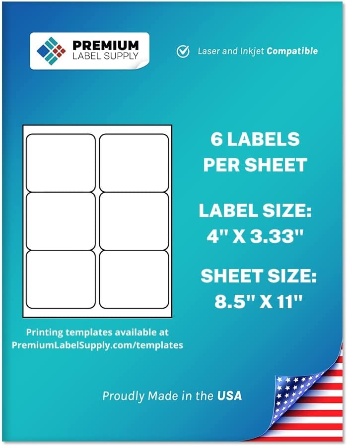 Premium Label Supply White Sticker FBA Labels – 4" x 3.33" – Laser/Inkjet Compatible – (6 Labels/Sheet), 25 Sheets - 150 Total Adhesive Labels
