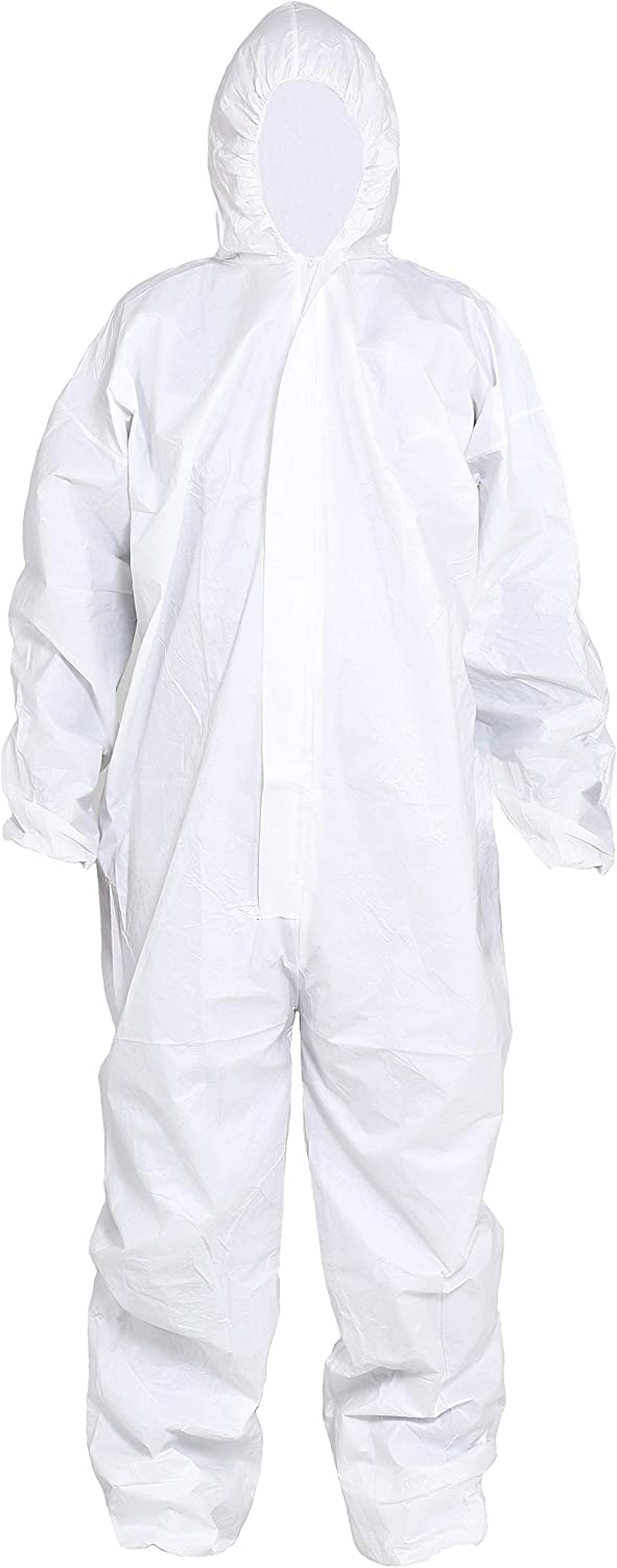 Disposable Protective Coverall with Hood, Elastic Cuff for Spray Painting Cleaning Work,Pack of 5