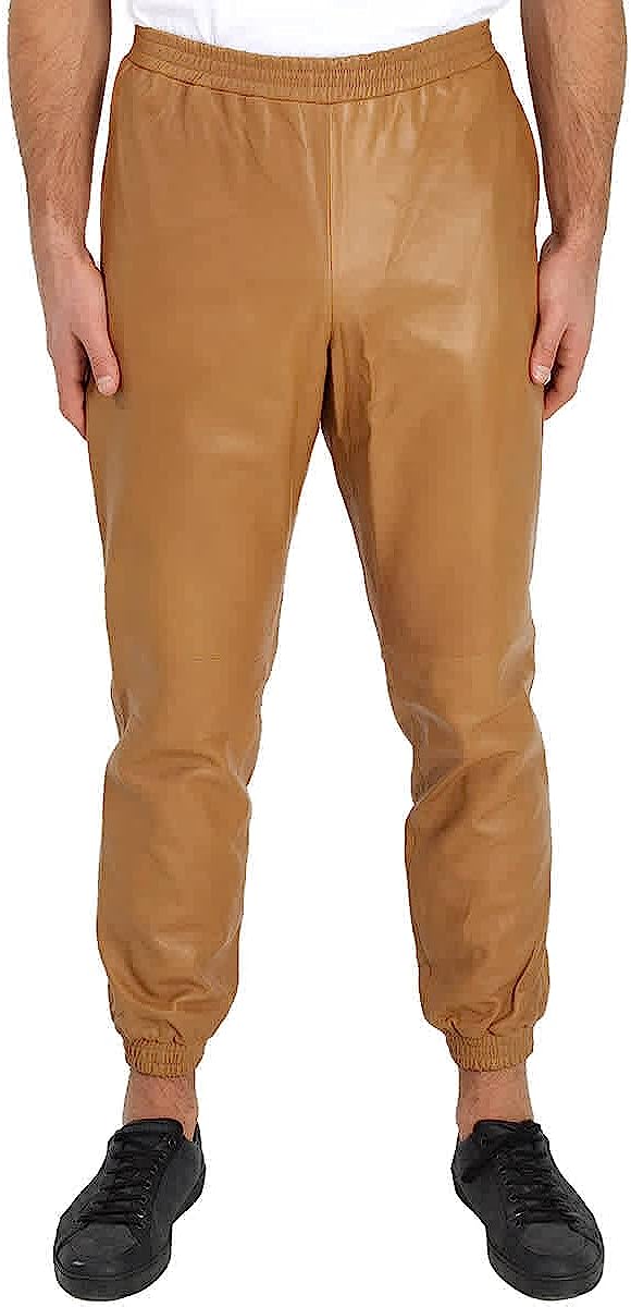 BURBERRY Men's Plonge Lambskin Trackpants, Size Medium