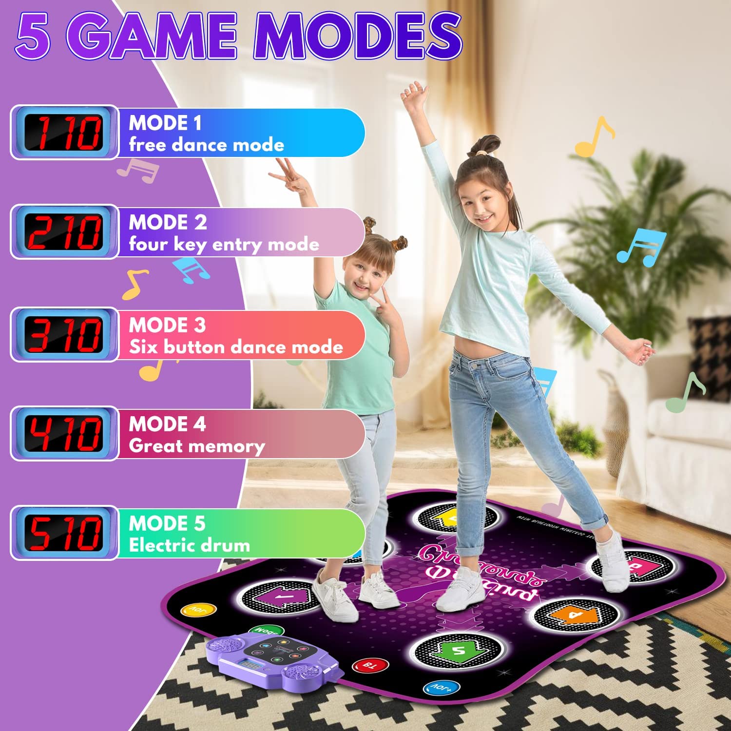 Fuairmee Dance Mat, Electronic Dance Mats with Anti-Slip Mat, Wireless Bluetooth, Light up Dance Mat, Built-in Music, 5 Game Modes of Dancing, Dance Mat for Kids Ages 4-8 for Birthday Gift.
