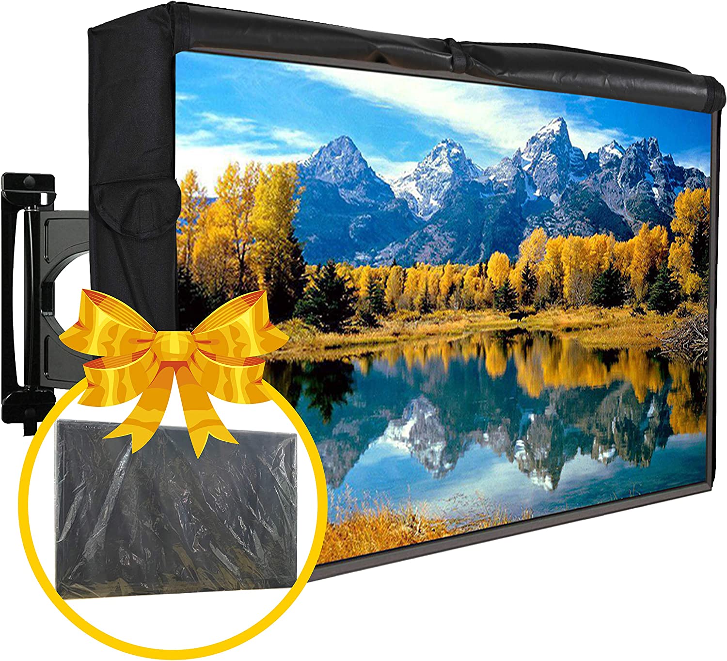 Outdoor TV Cover 50"-52" Universal Waterproof Dust-Proof With FREE Plastic Cover Front Flap Bottom Cover Scratch Resistant Interior Protector for LCD LED Plasma Television Set Remote Controller Pocket