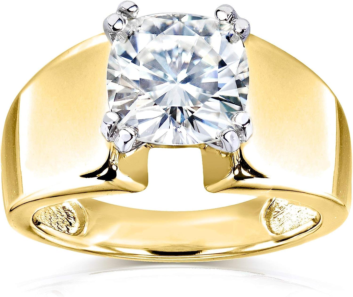 Kobelli Cushion Solitaire Moissanite Extra Wide Engagement Ring 2 CTW 14k Yellow Gold