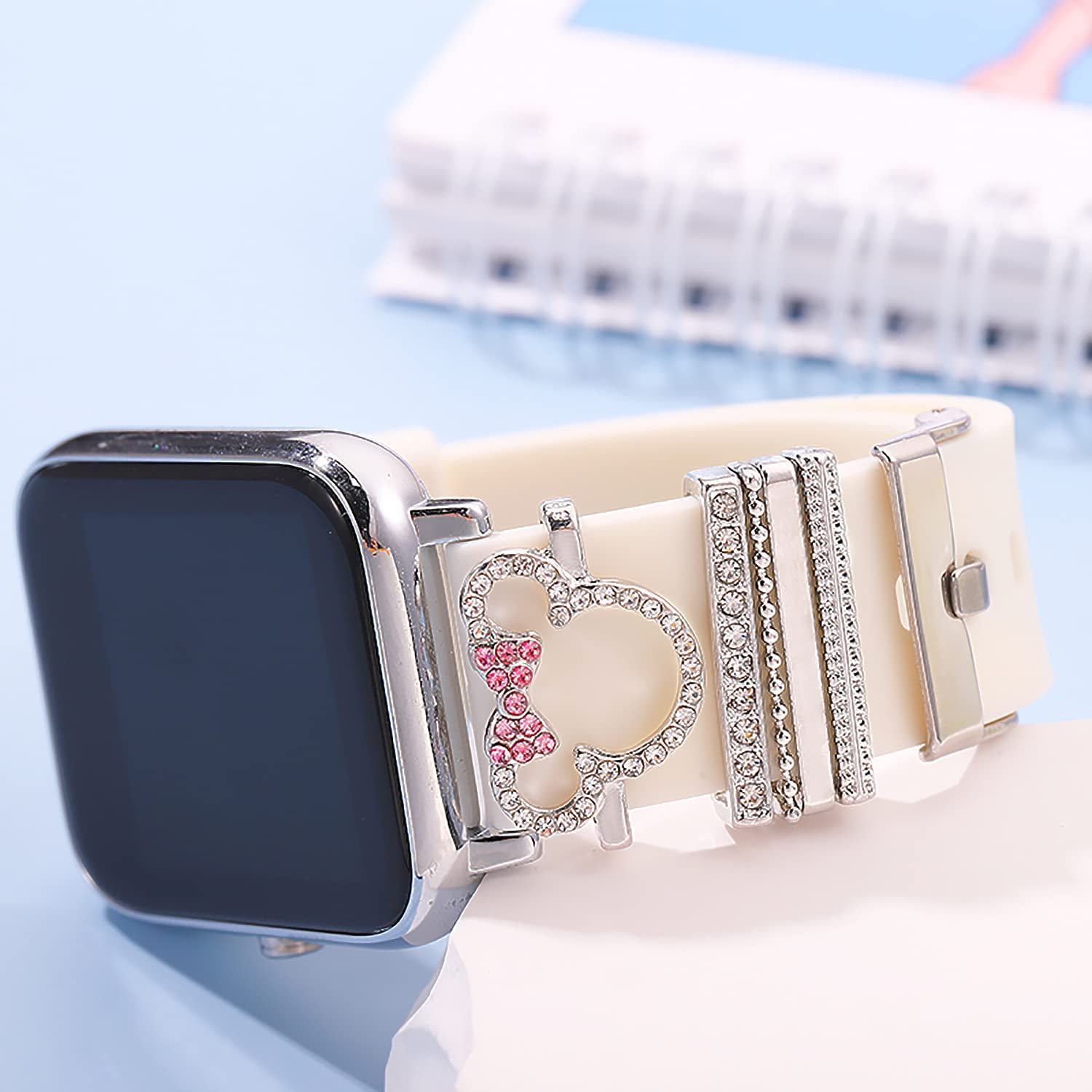 Watch Band Charms for Apple SmartWatch Band for Decorative Ring Loops 38mm 40mm 41mm 42mm 44mm 45mm Compatible with iWatch Series 8 7 6 5 4 3 2 1 Smart Watch Accessories Diamond Jewelry (No Band)