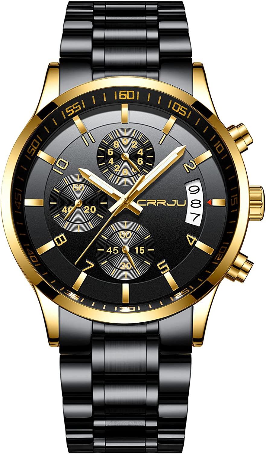 CRRJU Men's Fashion Stainless Steel Watches Date Waterproof Chronograph Wristwatches,Stainsteel Steel Band Waterproof Watch