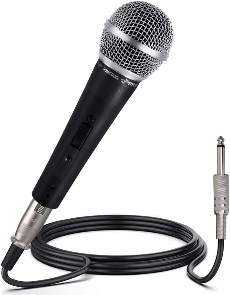 Pyle Professional Dynamic Vocal Microphone - Moving Coil Dynamic Cardioid Unidirectional Handheld Microphone with ON/OFF Switch Includes 15ft XLR Audio Cable to 1/4'' Audio Connection - PDMIC59