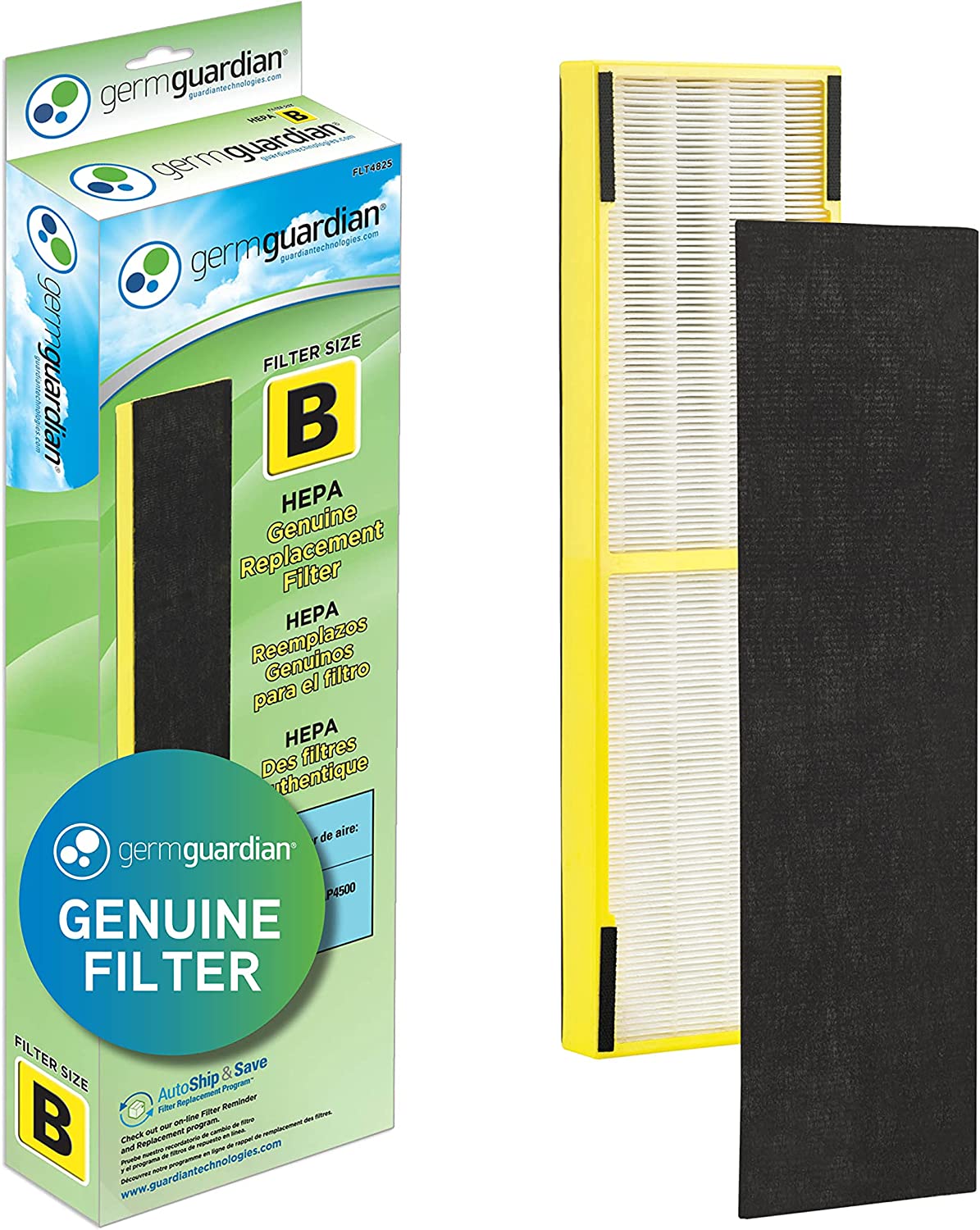 Germ Guardian FLT4825 HEPA GENUINE Air Purifier Replacement Filter B for GermGuardian AC4300BPTCA, AC4900CA, AC4825, AC4825DLX, AC4850PT, CDAP4500BCA, CDAP4500WCA and More, 1-Pack, Gray