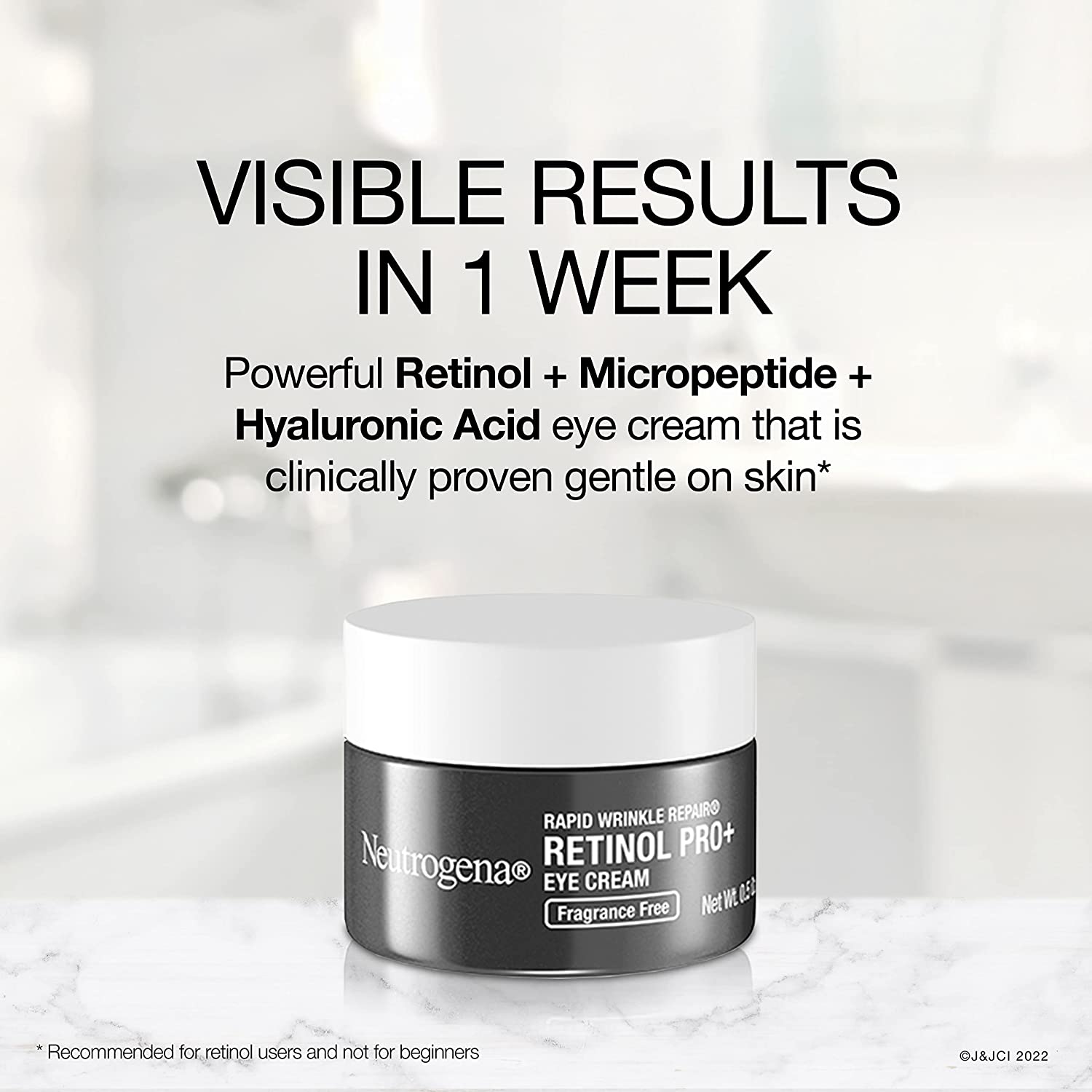 Neutrogena Rapid Wrinkle Repair Retinol Pro+ Anti-Wrinkle Eye Cream, Targeted Eye Cream for Wrinkles & Dark Circles, Formulated without Fragrance, Dyes, Phthalates, and Parabens, 0.5 oz