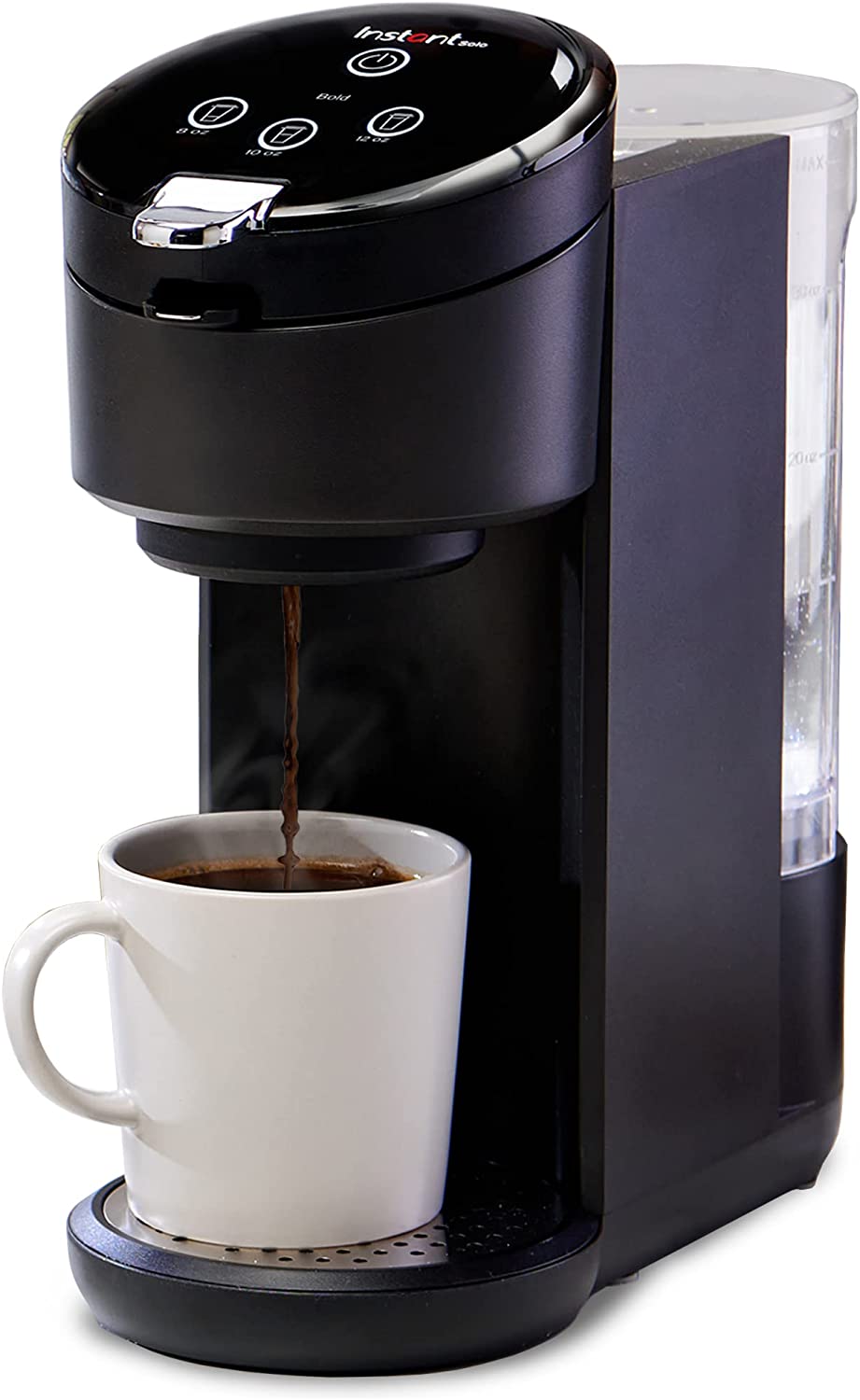 Instant Solo Single Serve Coffee Maker， From the Makers of Instant Pot， K-Cup Pod Compatible Coffee Brewer， Includes Reusable Coffee Pod &amp; Bold Setting， Brew 8 to 12oz.， 40oz. Water Reservoir， Bla