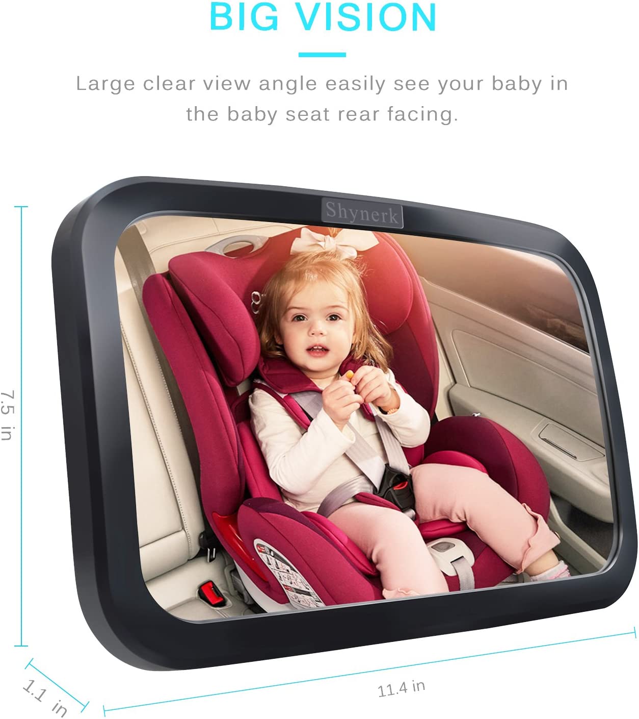 Shynerk Baby Car Mirror, Safety Car Seat Mirror for Rear Facing Infant with Wide Crystal Clear View, Shatterproof, Fully Assembled, Crash Tested and Certified