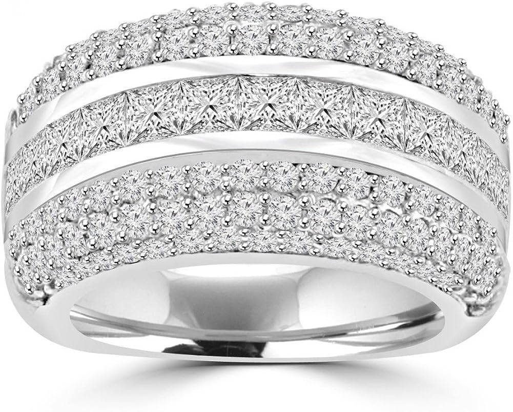 Madina Jewelry 4.10 ct Ladies Princess and Round Cut Diamond Anniversary Ring in 14 kt White Gold