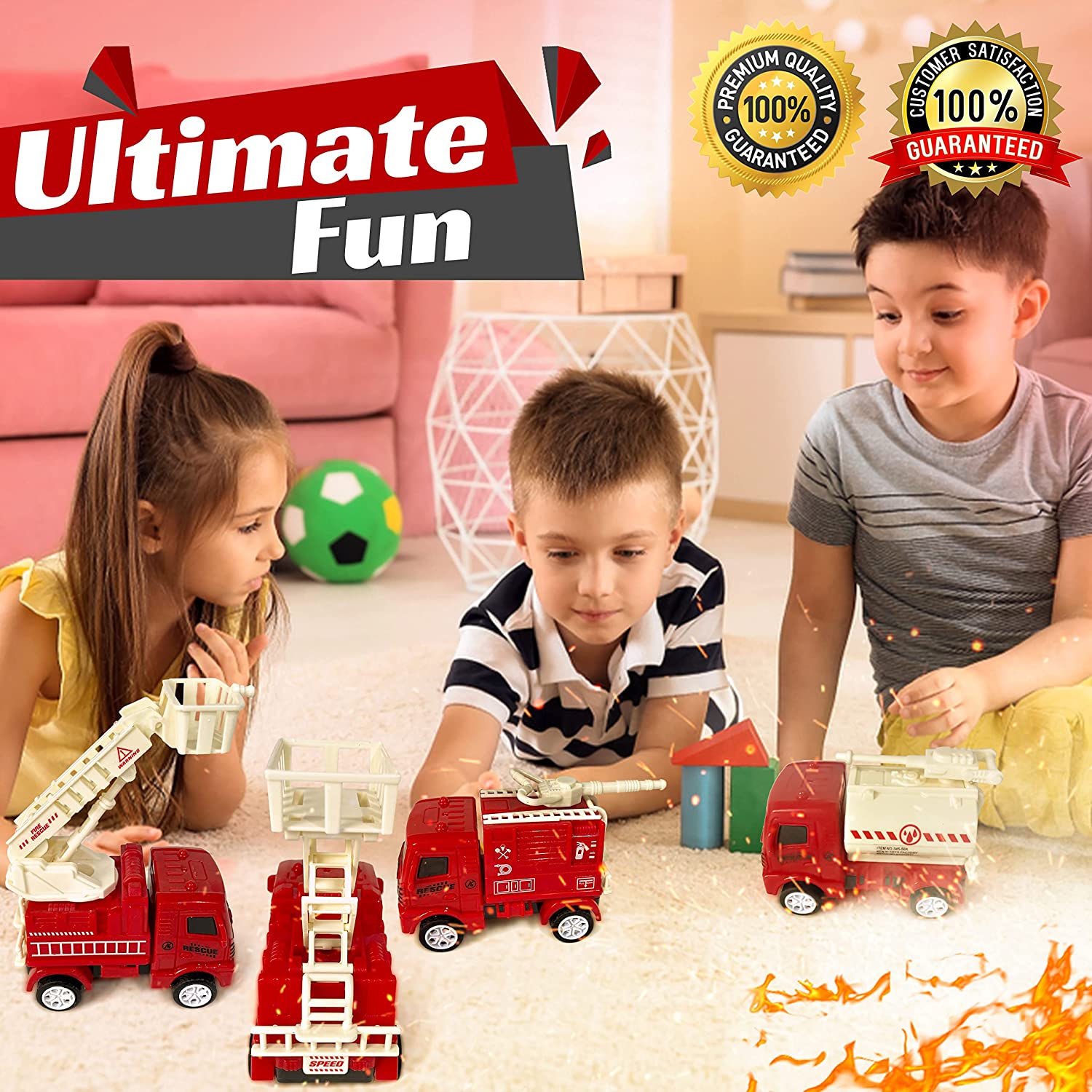 Kids Fire Trucks for Boys and Girls, four different kinds of Children’s fire truck toys for 3+ year old boys - Interactive Friction Powered, for 3-12-Year-Olds, Durable ABS Design Toy Truck