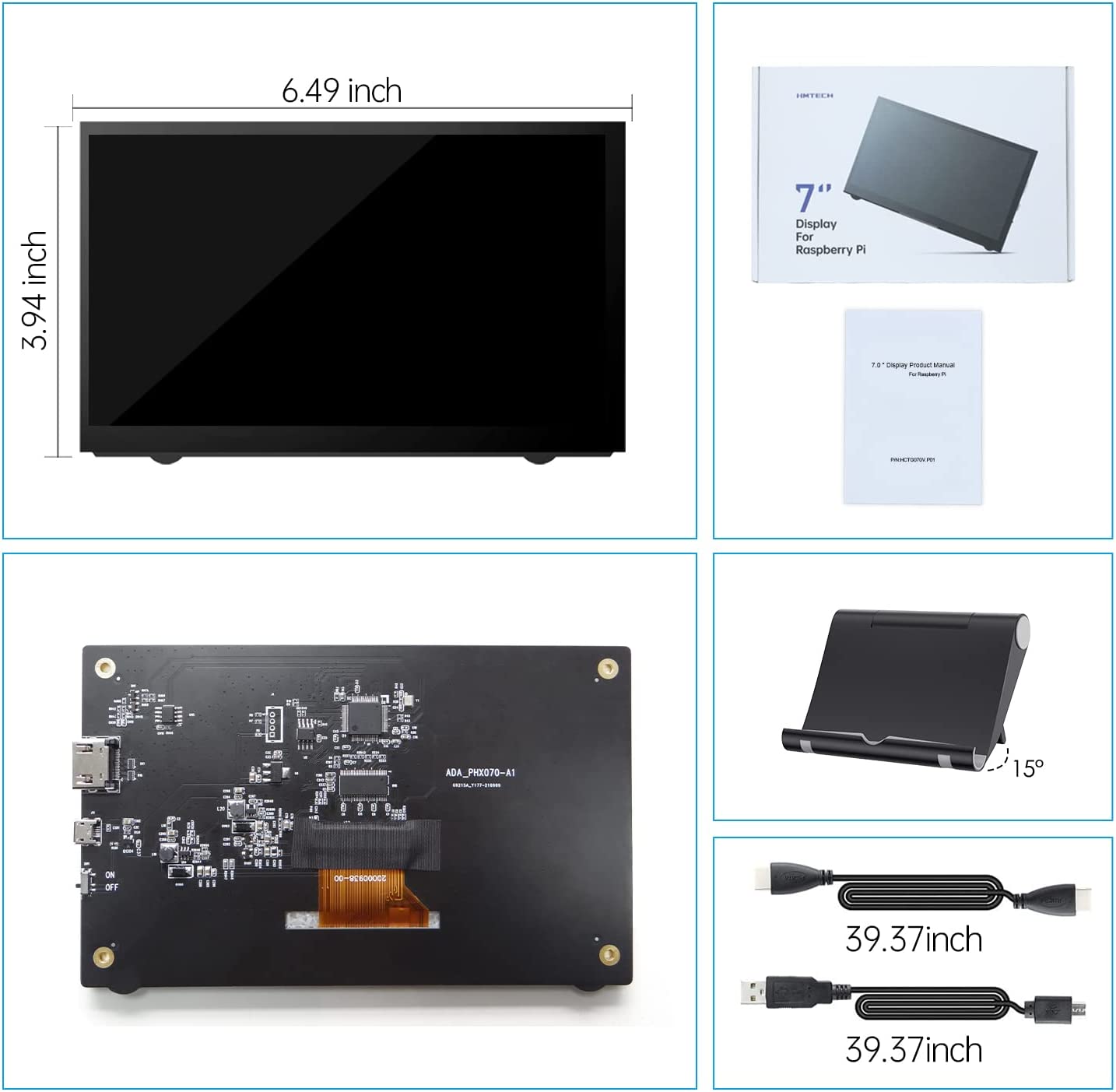 HMTECH 7 Inch Raspberry Pi Screen 800x480 HDMI Portable Monitor IPS LCD Screen Display for Raspberry Pi 4/3/2/Zero/B/B+ Win11/10/8/7 (Non-Touch)