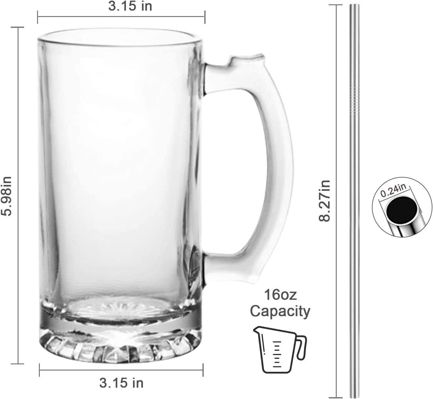 Beer Mugs Set,Glass Mugs With Handle 16oz,Large Beer Glasses For Freezer,Beer Cups Drinking Glasses 500ml,Pub Drinking Mugs Stein Water Cups For Bar,Alcohol,Beverages Set of 8 KTZB02…