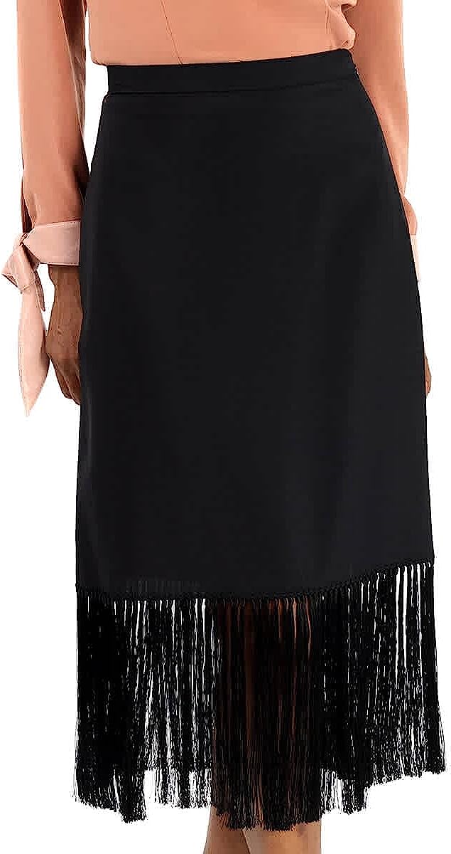 BURBERRY Black Mohair Wool A-line Fringed Skirt, Brand Size 10 (US Size 8)