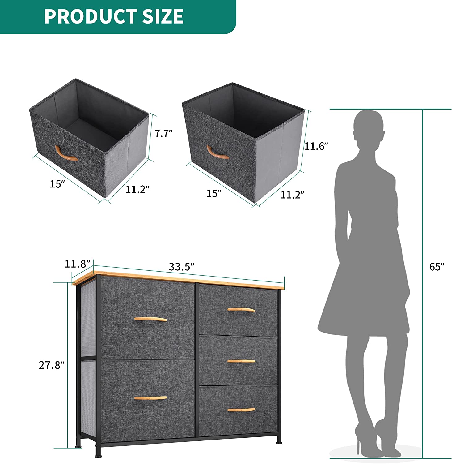 YITAHOME Storage Tower with 5 Drawers - Fabric Dresser, Organizer Unit for Bedroom, Living Room, Closets & Nursery - Sturdy Steel Frame, Easy Pull Fabric Bins & Wooden Top