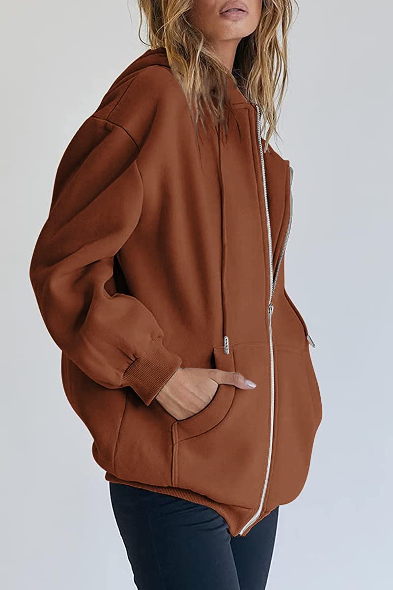 EFAN Women's Cute Hoodies Teen Girl Fall Jacket Oversized Sweatshirts Casual Drawstring Clothes Zip Up Y2K Hoodie with Pocket