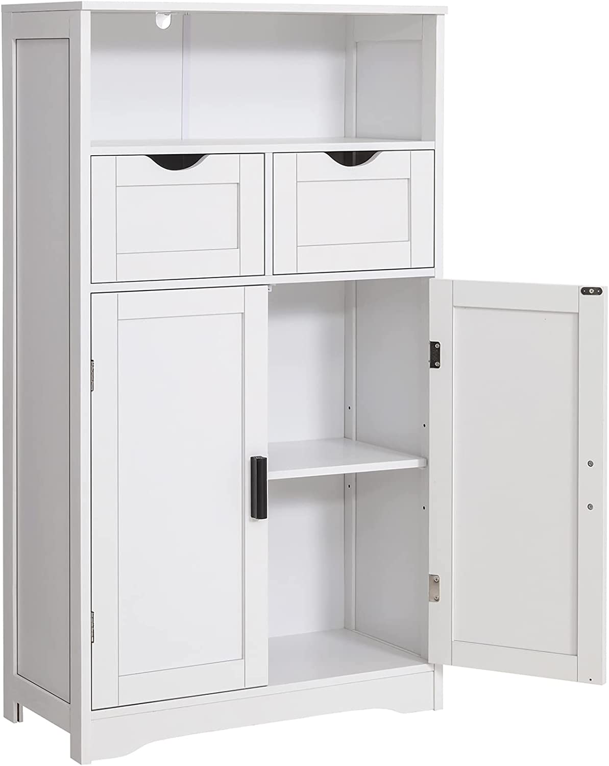 Iwell Large Storage Cabinet, Bathroom Storage Cabinet with 2 Drawers & 2 Shelves, Floor Cabinet for Living Room, Bedroom, Home Office, Grey