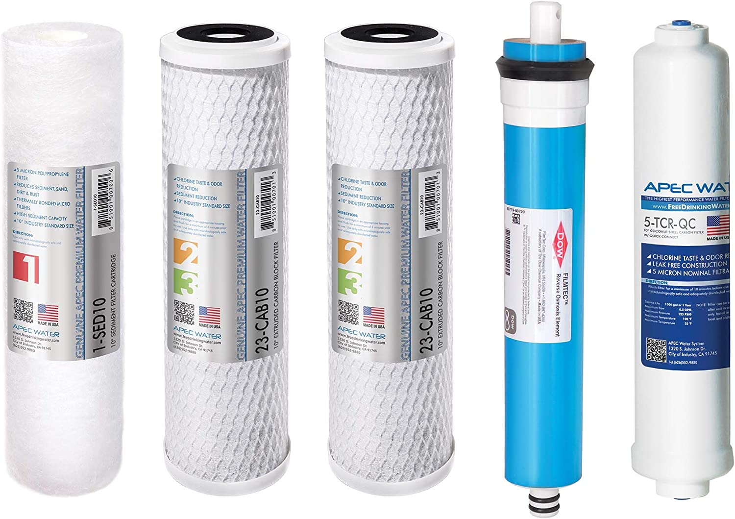 APEC Water Systems FILTER-MAX90 US Made 90 GPD Complete Replacement Set for Ultimate Series Reverse Osmosis Water Filter (Standard 1/4" Output System), 5 Piece, White