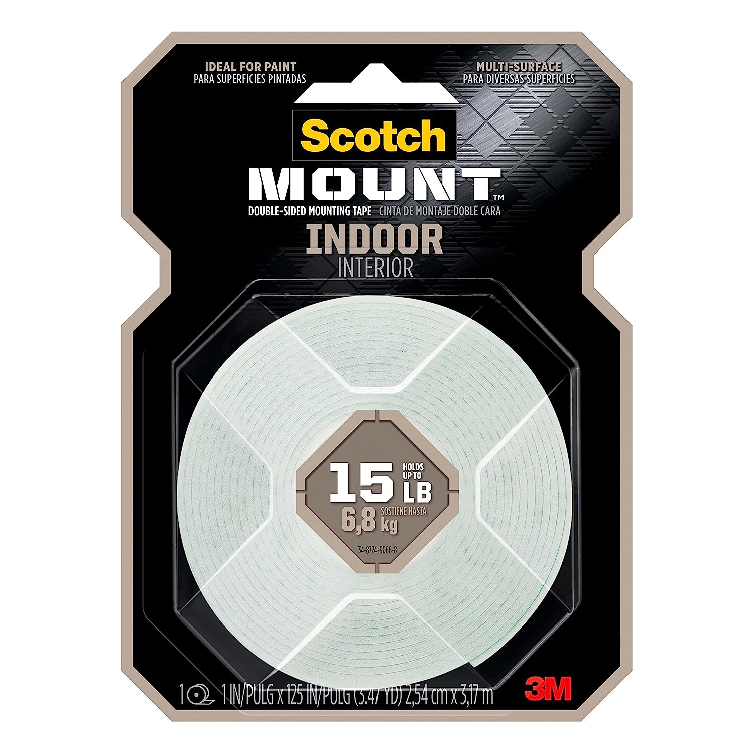 Scotch-Mount Indoor Double-Sided Mounting Tape 314H-MED, 1 in x 125 in