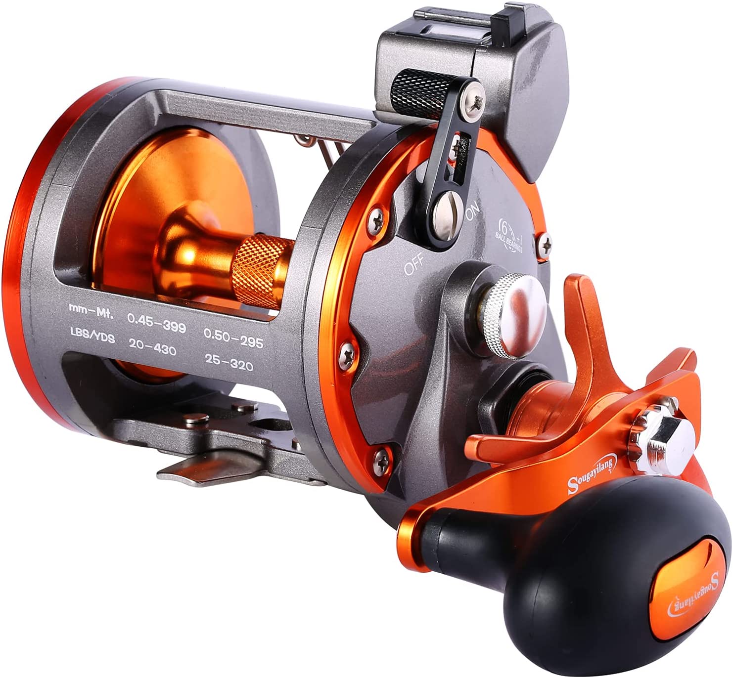 Sougayilang Line Counter Trolling Reel Conventional Level Wind Fishing Reel