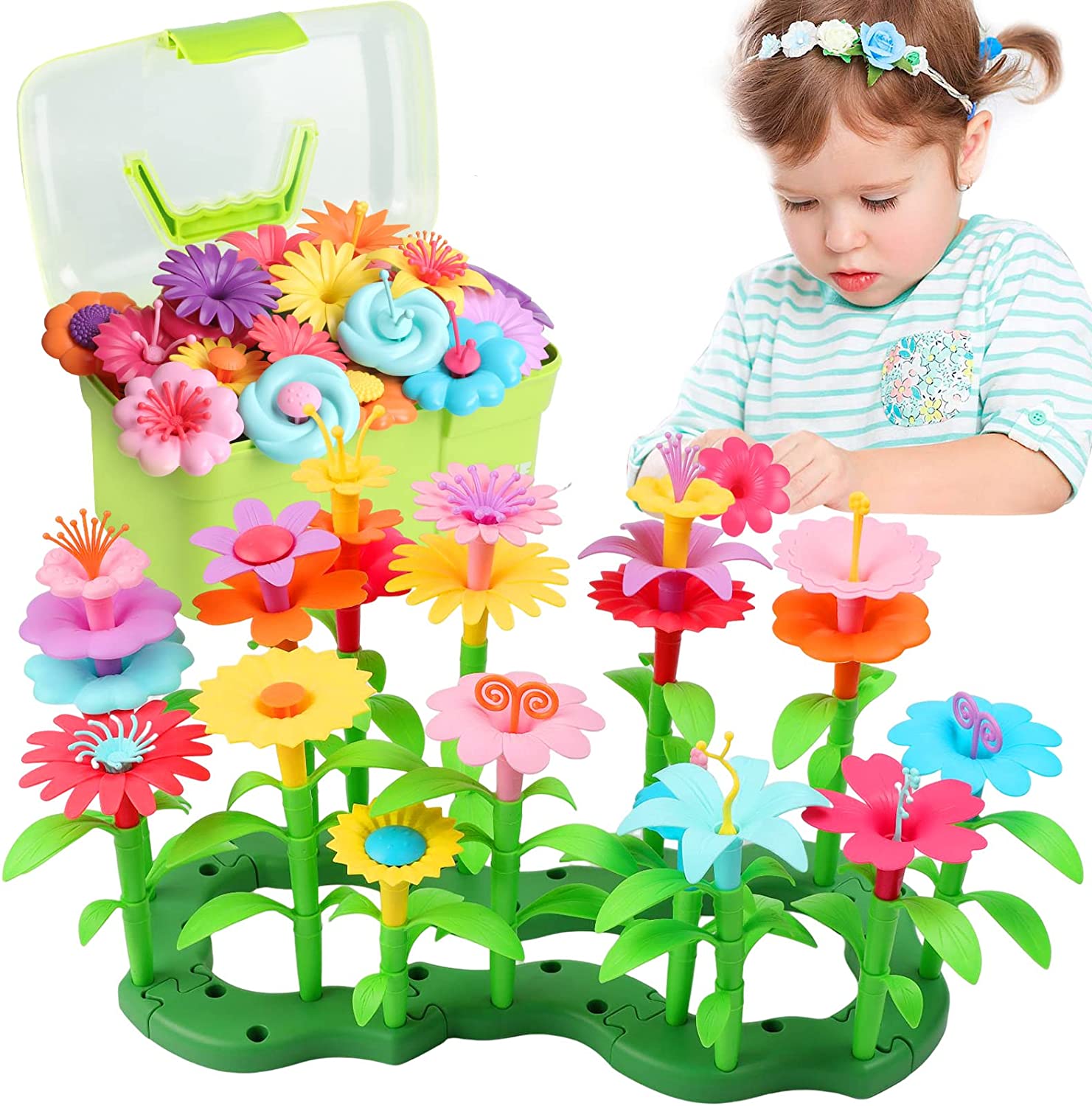 CENOVE Toddler Toys Gifts for 3 4 5 6 7 Year Old Girls Boys,Flower Garden Building Toy STEM Educational Activity Preschool Toys for Kids Age 3-6(130 Pcs)