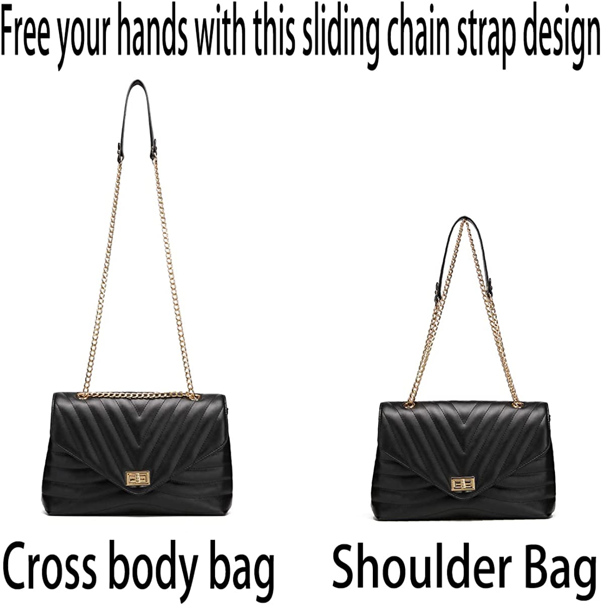 Large Crossbody Bags for Women Stylish Quilted Flap Bag with Adjustable Golden Shoulder Chain Strap