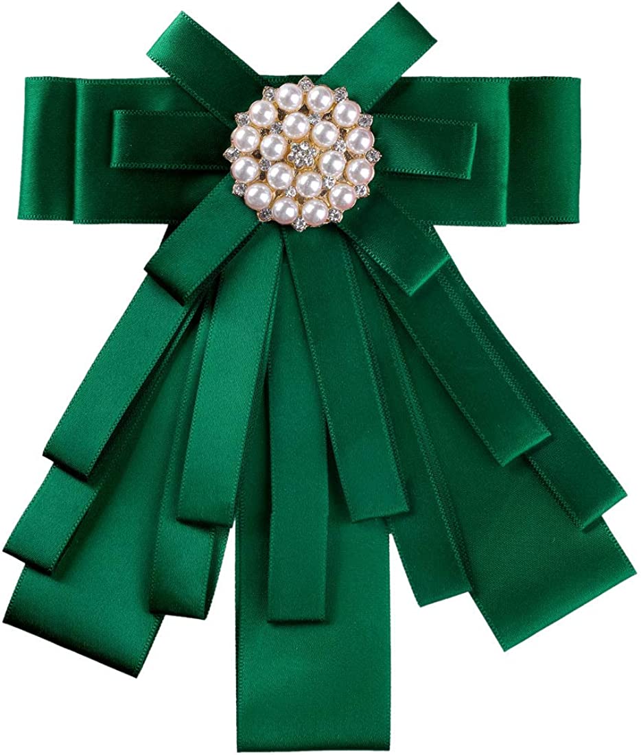 Allegra K Women's Pre-tied Bowknot Beads Bow Tie Elegant Ribbon Brooch