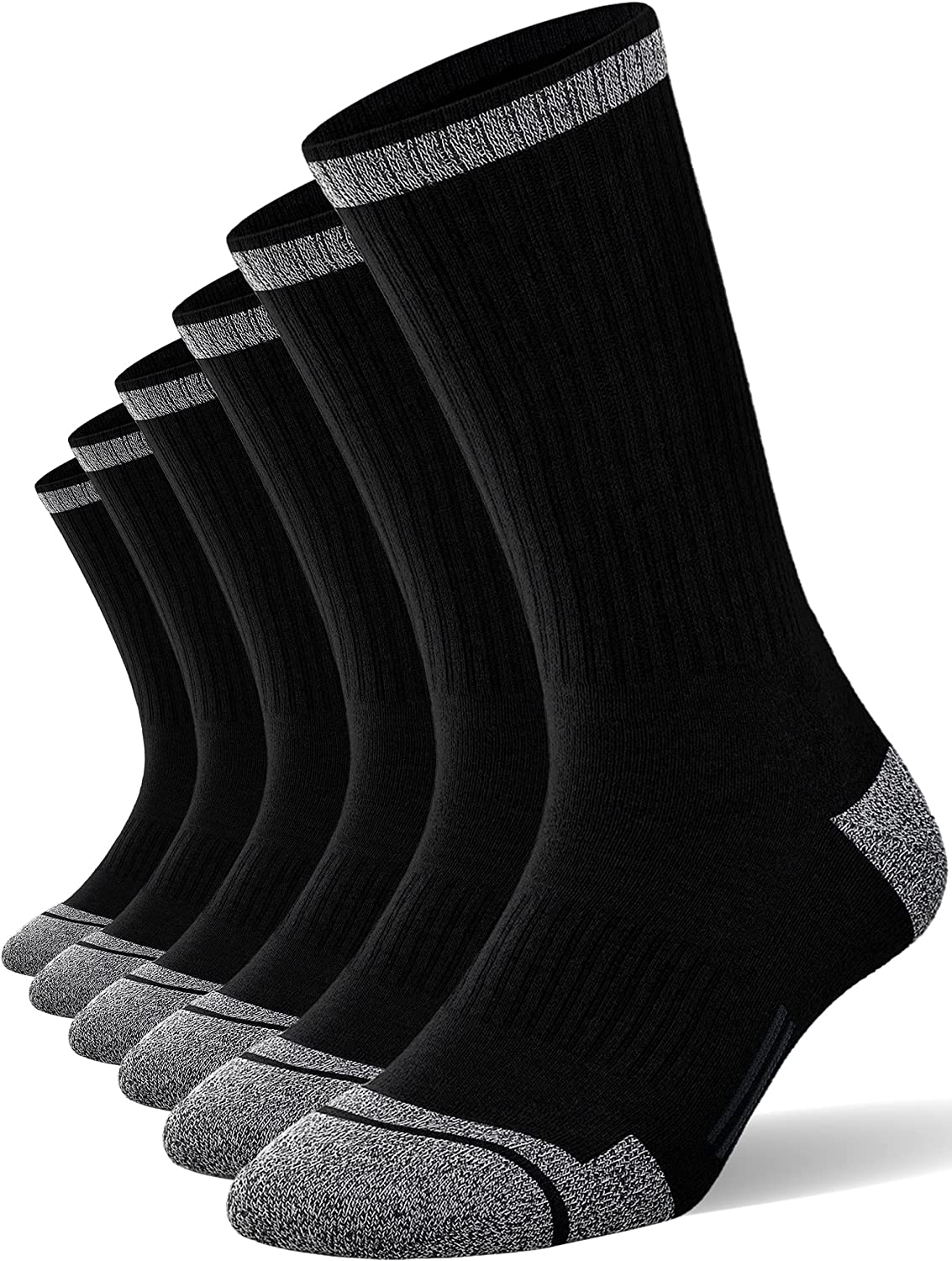 FITRELL 6 Pack Men's Athletic Crew Socks Cushioned Work Boot Socks Size 9-12/12-15