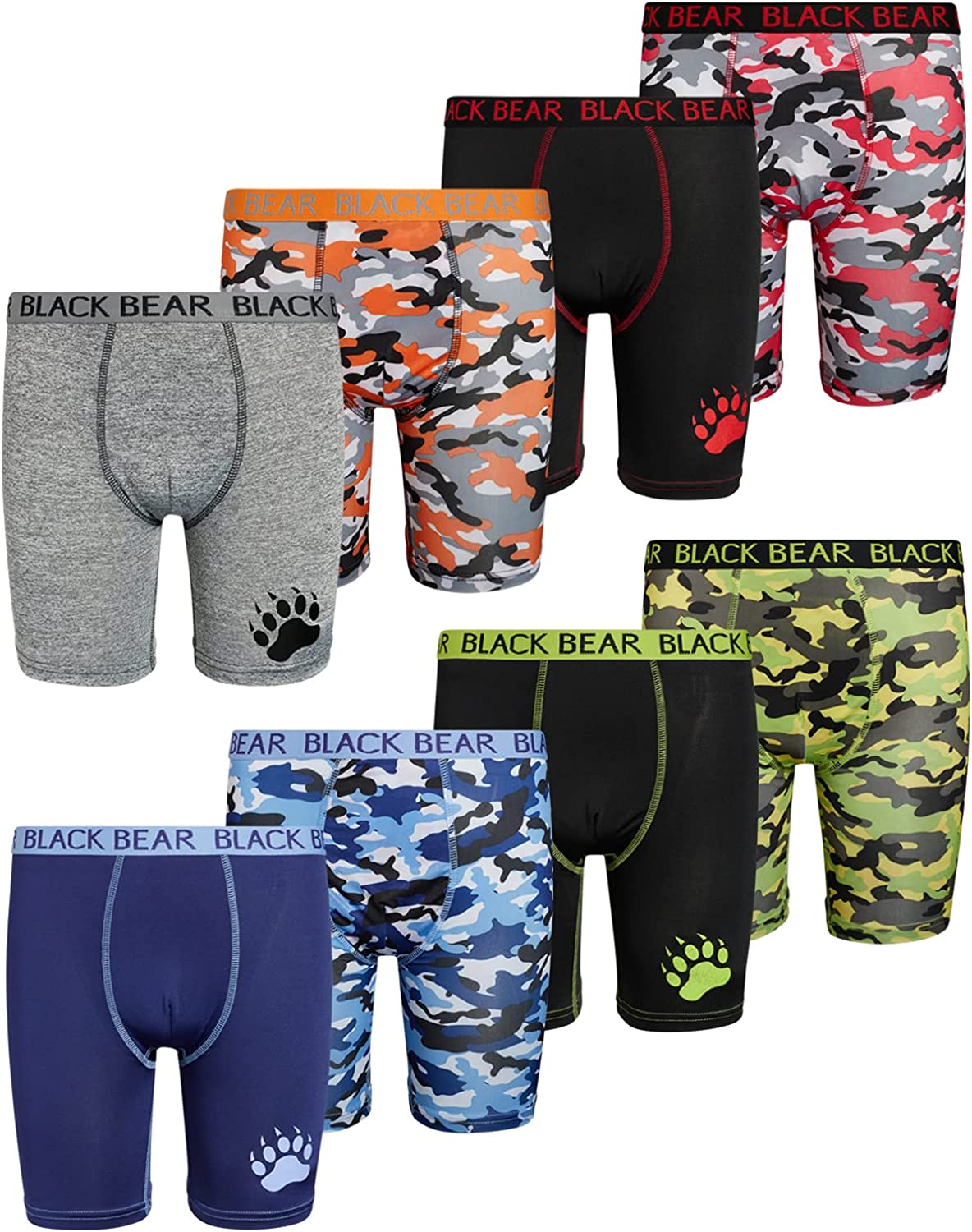 Black Bear Boys Performance Dry-Fit Compression Long Boxer Brief (8 Pack)