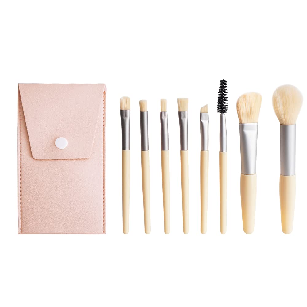 DASSEN Makeup Brush,Mini Multitask Brush Set,8 Portable Cosmetic Brushes Suitable for Travel and Carrying,With a Waterproof Cosmetic Bag