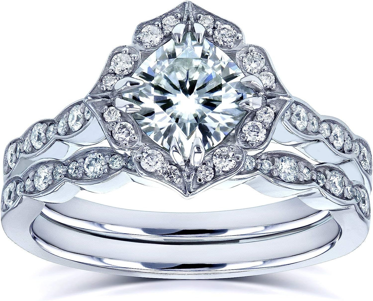 Kobelli Forever One Moissanite Vintage Style Floral Bridal Rings Set 1 1/2 CTW 14k White Gold (DEF/VS, GH/I)
