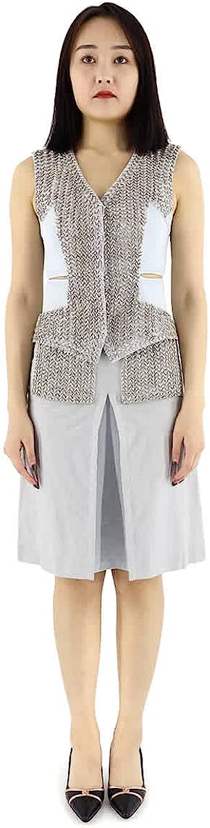 BURBERRY Ladies Grey Melange Crystal Embroidered Box Pleated Midi Skirt, Brand Size 4 (US Size 2)