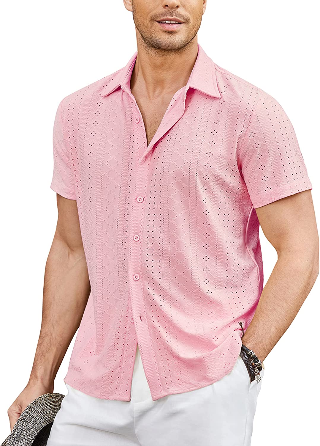 COOFANDY Mens Button Down Beach Shirt Short Sleeve Casual Vacation Shirts Summer Tropical Shirts Tops