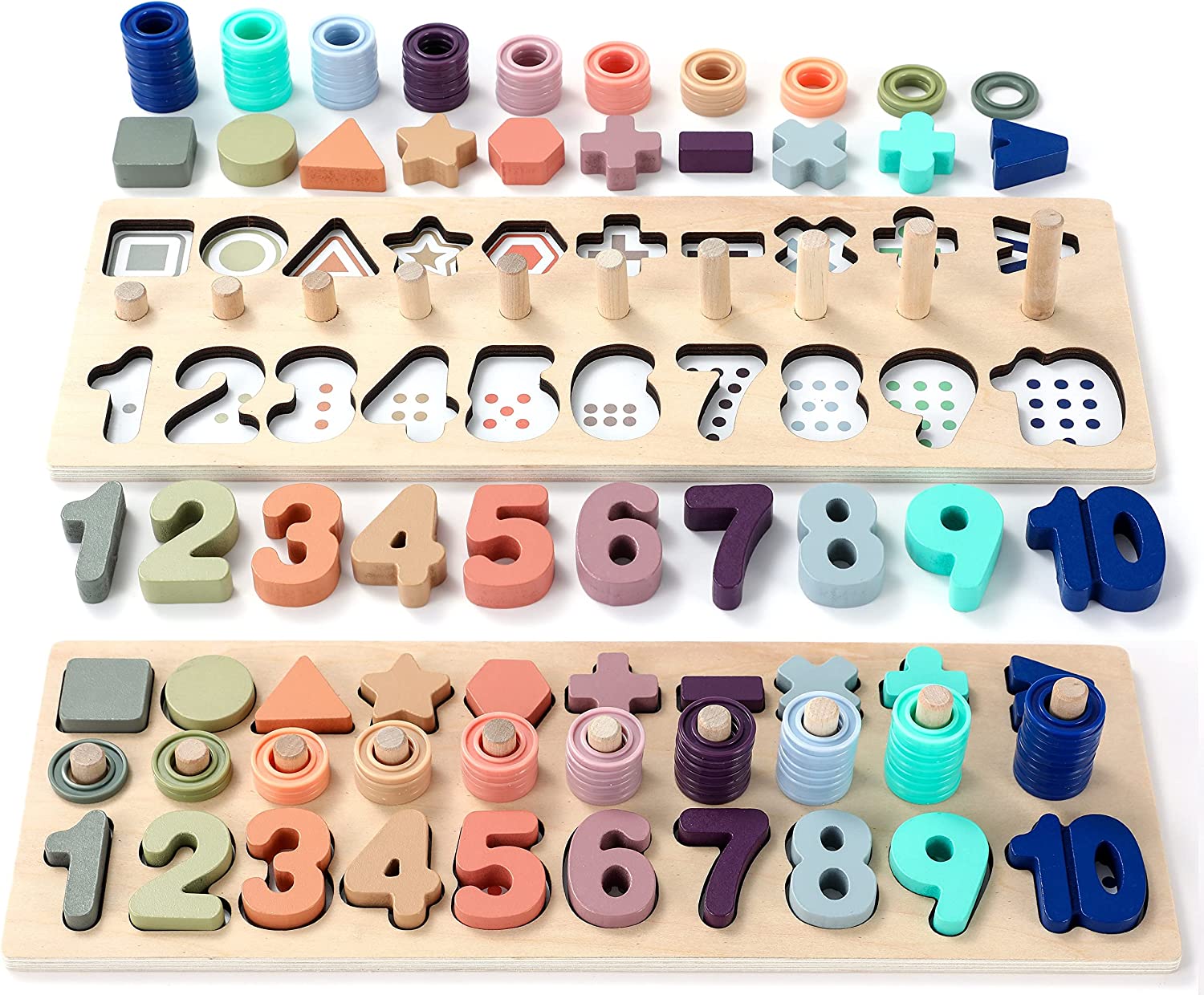 BEKILOLE Wooden Number Puzzle for Toddler Activities - Montessori Toys for Toddlers Shape Sorting Counting Game for Age 3 4 5 Year olds Kids - Preschool Math Learning Toys for Toddlers