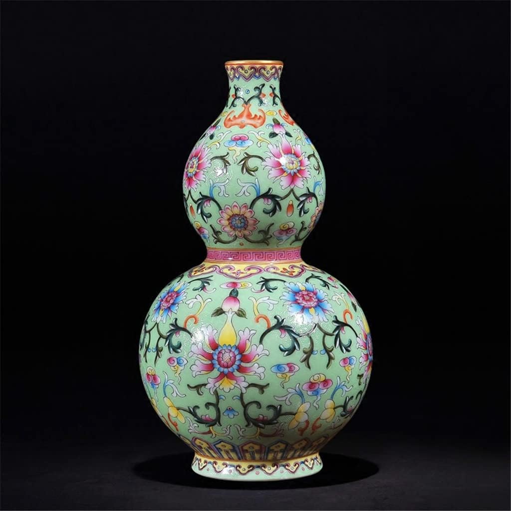 ZLXDP Chinese Style Antique Green Ceramic Flower Vase Collection Jingdezhen Porcelain Gourd Decoration Vase