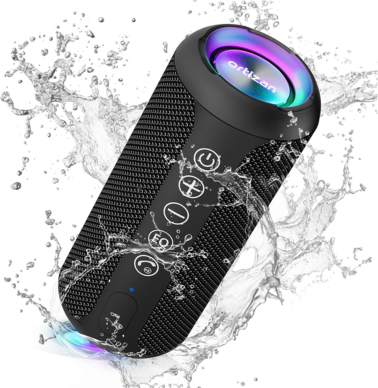 Ortizan Portable Bluetooth Speakers, IPX7 Waterproof Wireless Speaker with 24W Loud Stereo Sound, Outdoor Speaker with Bluetooth 5.0, Deep Bass, RGB Lights, Dual Pairing, 30H Playtime for Home, Party