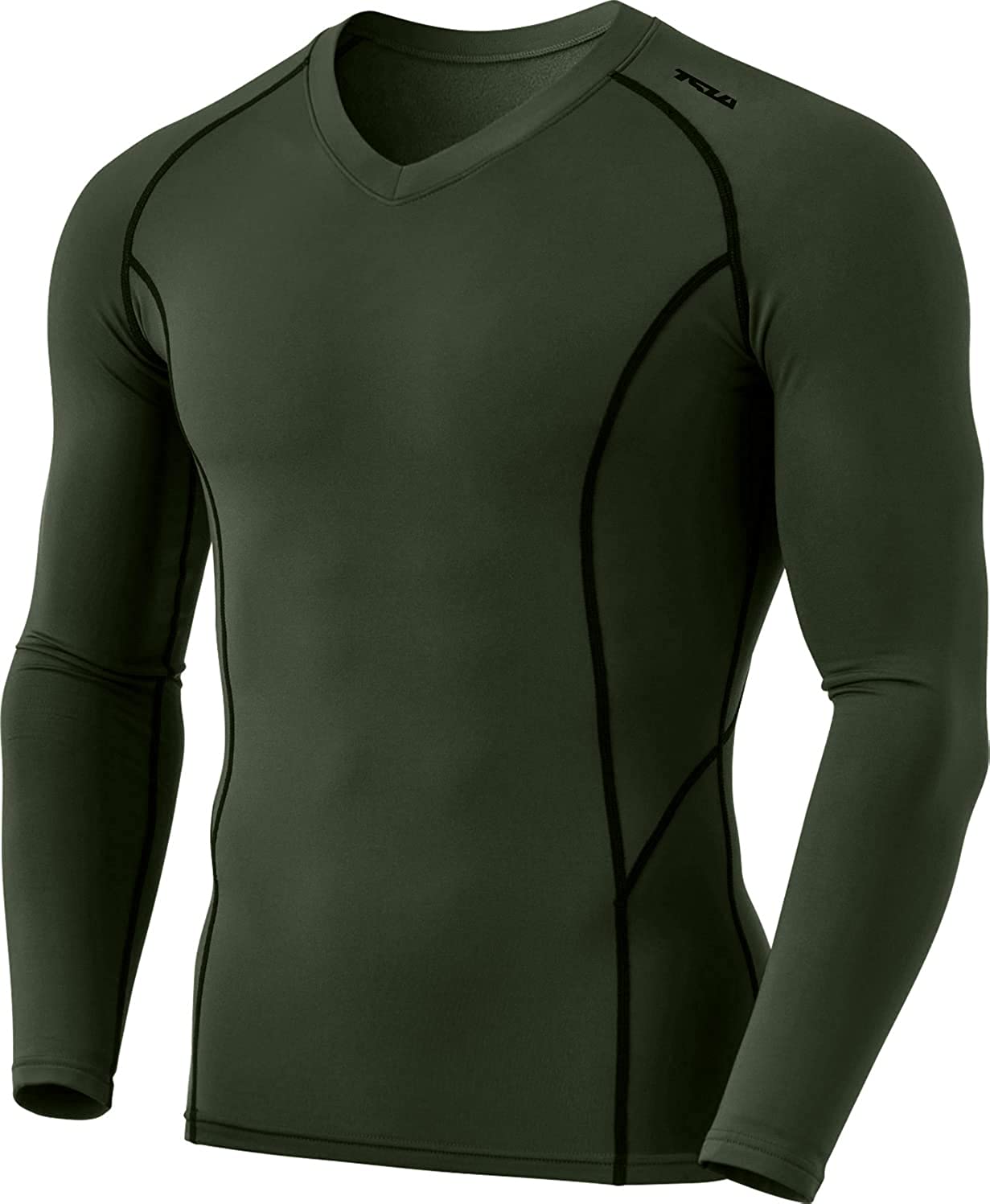 TSLA Men's Thermal V-Neck Long Sleeve Compression Shirts, Athletic Base Layer Top, Winter Gear Running T-Shirt